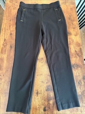 Anne Klein Black Slim Straight Pants with Gold Accent